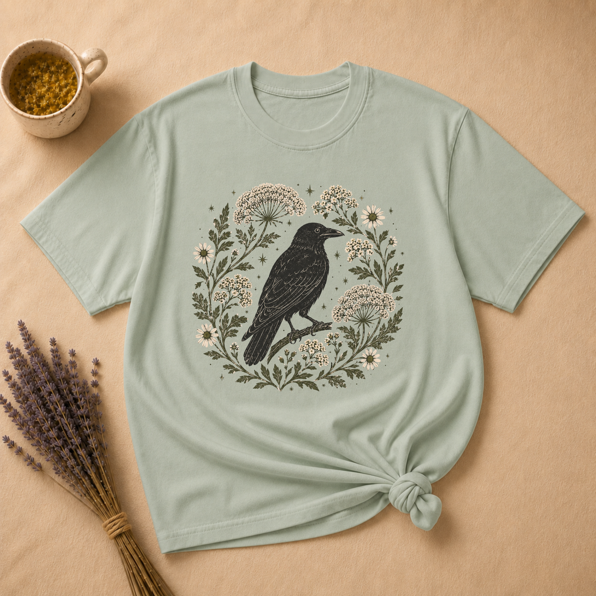 Raven and Queen Anne's Lace Block Print T-shirt