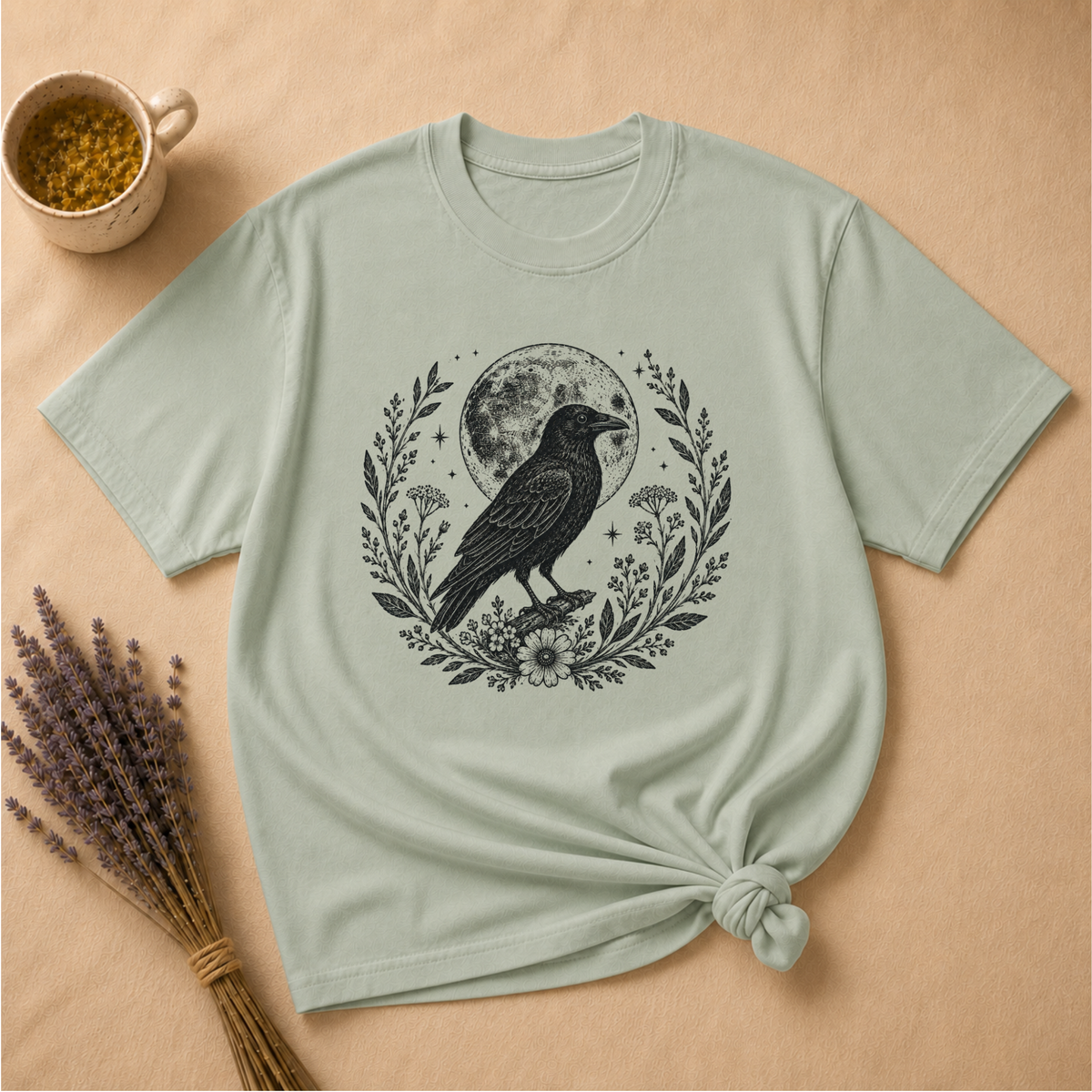 Crow and Moon Block Print T-shirt