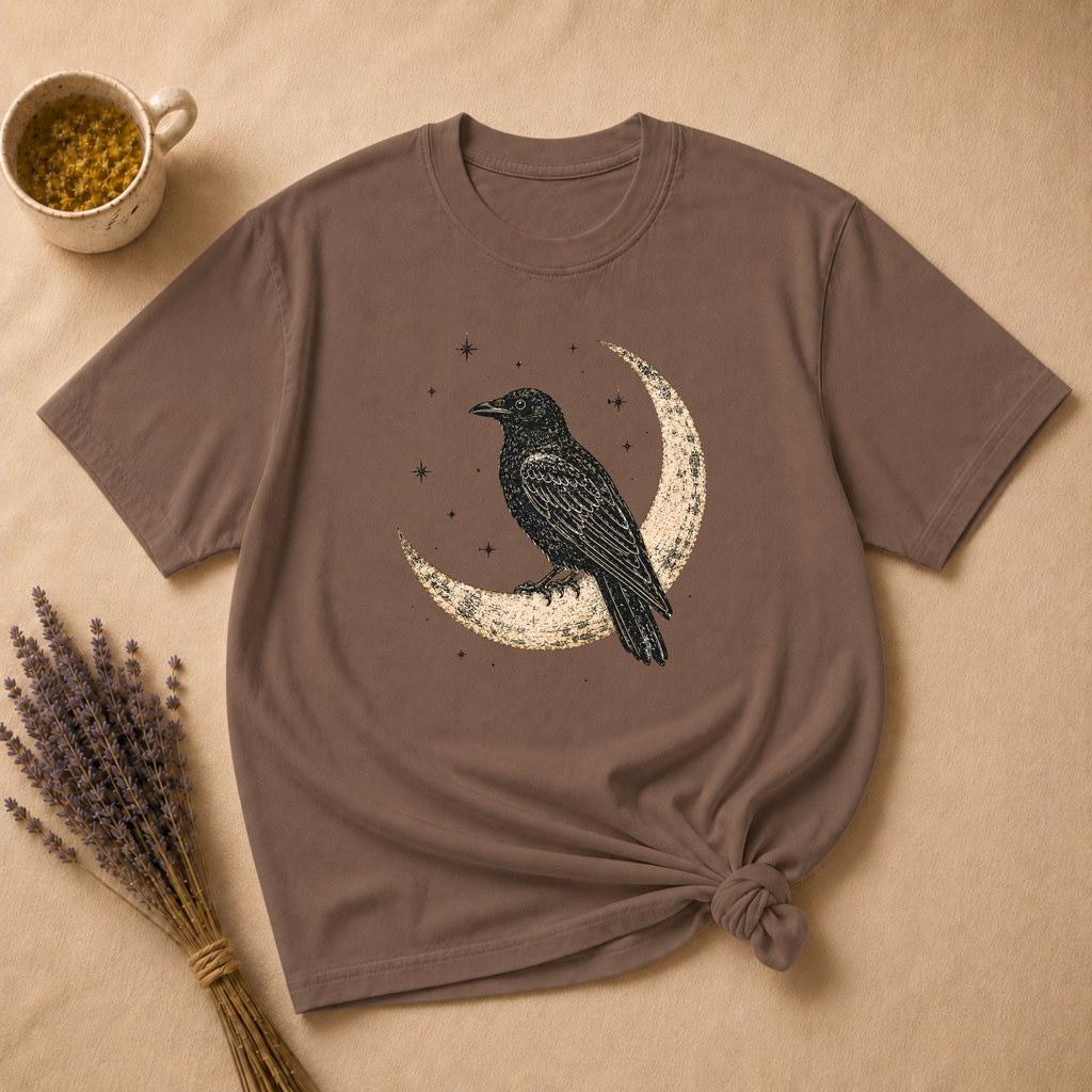 Raven Perched on a Crescent Moon T-shirt