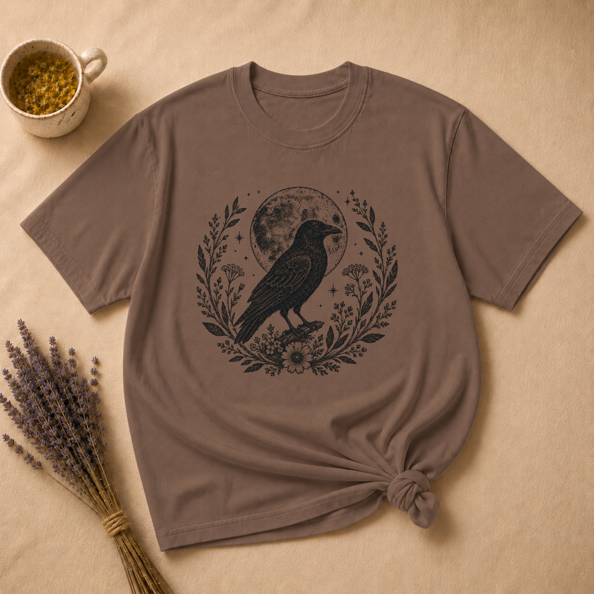 Crow and Moon Block Print T-shirt