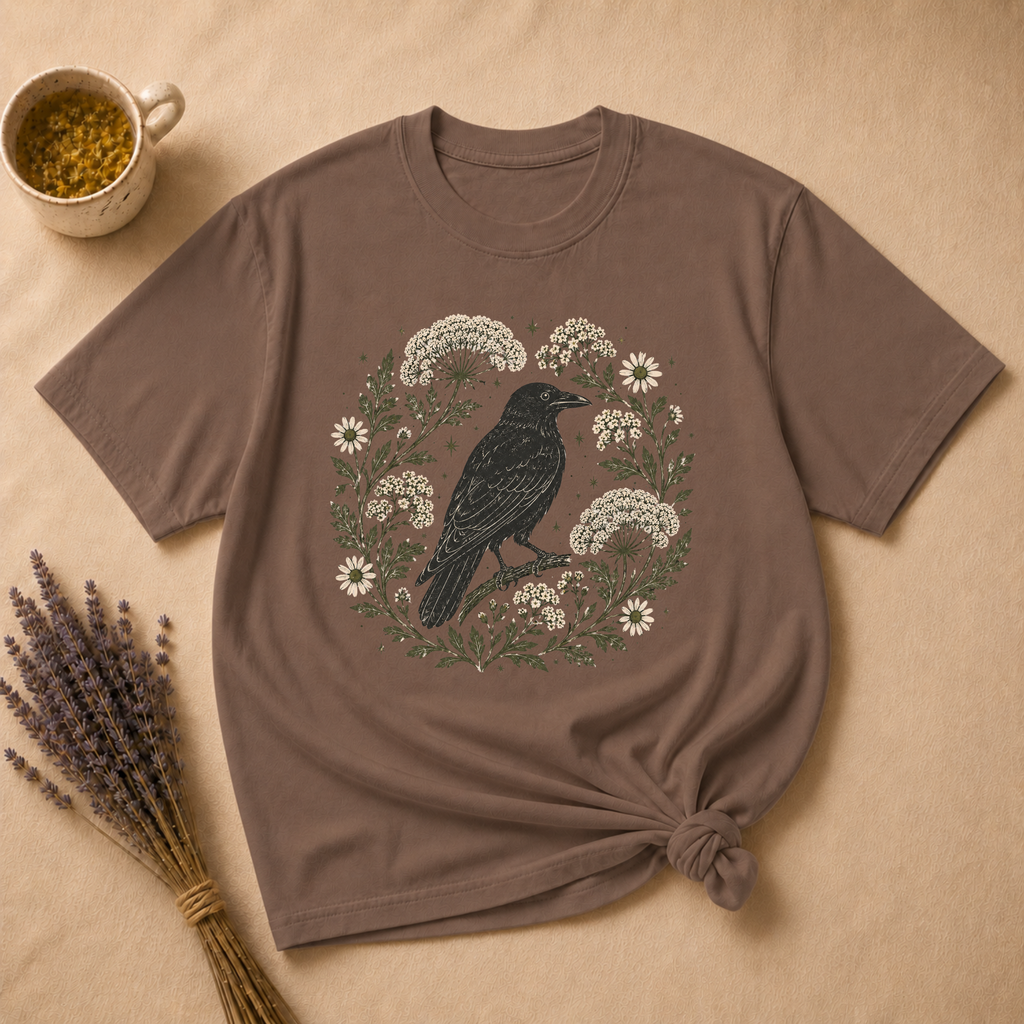 Raven and Queen Anne's Lace Block Print T-shirt