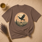Raven and Lantern Over Moonlit Pines T-shirt