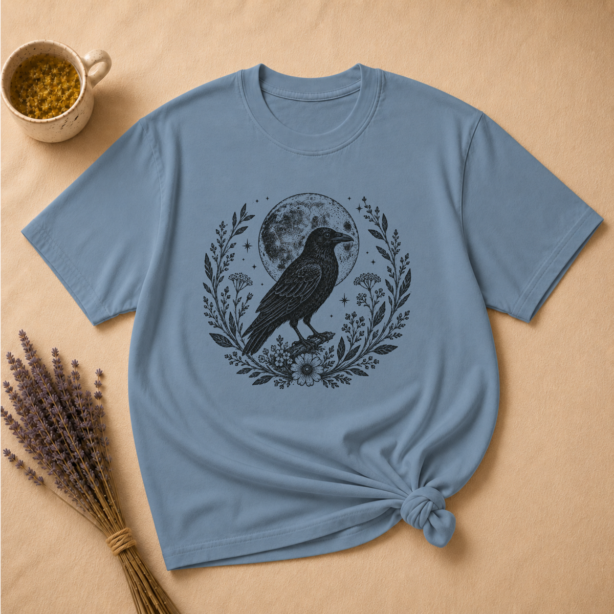 Crow and Moon Block Print T-shirt