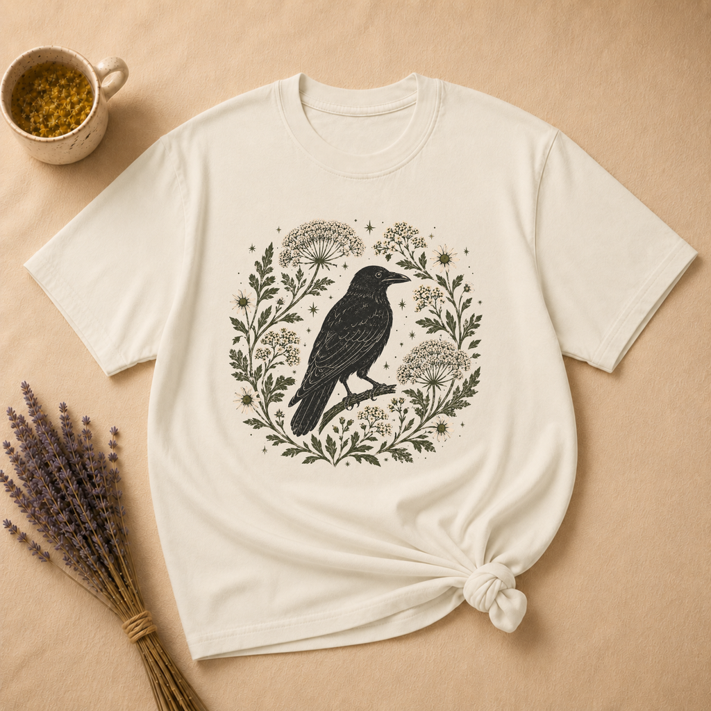 Raven and Queen Anne's Lace Block Print T-shirt