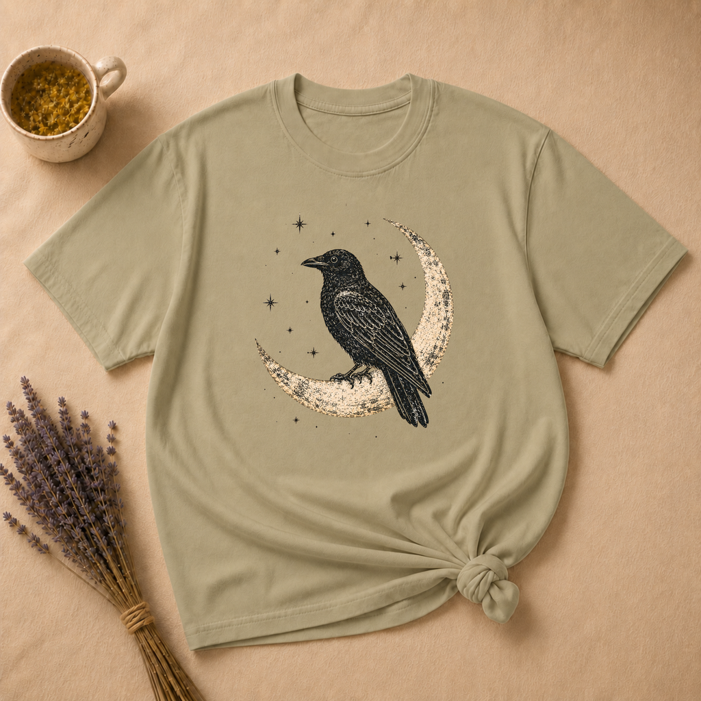 Raven Perched on a Crescent Moon T-shirt