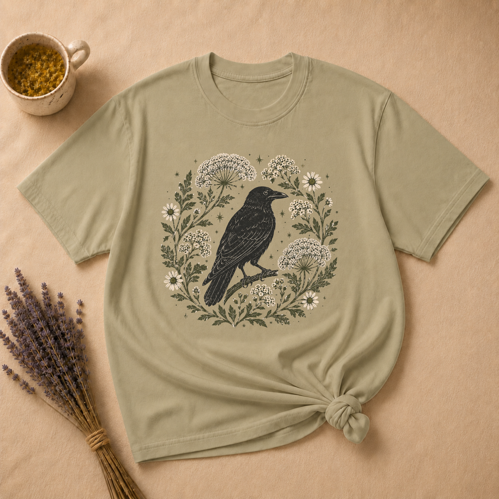 Raven and Queen Anne's Lace Block Print T-shirt