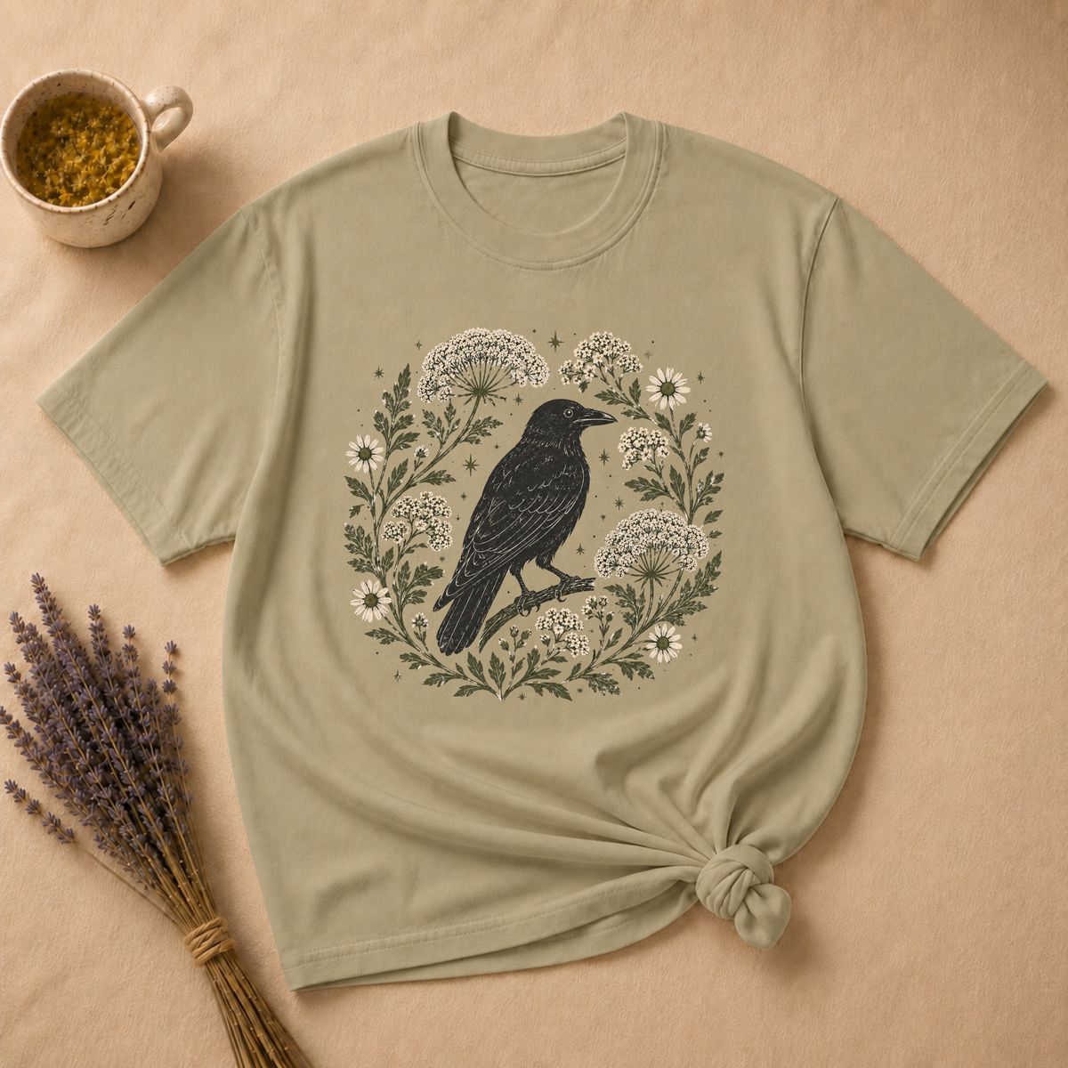 Raven and Queen Anne's Lace Block Print T-shirt