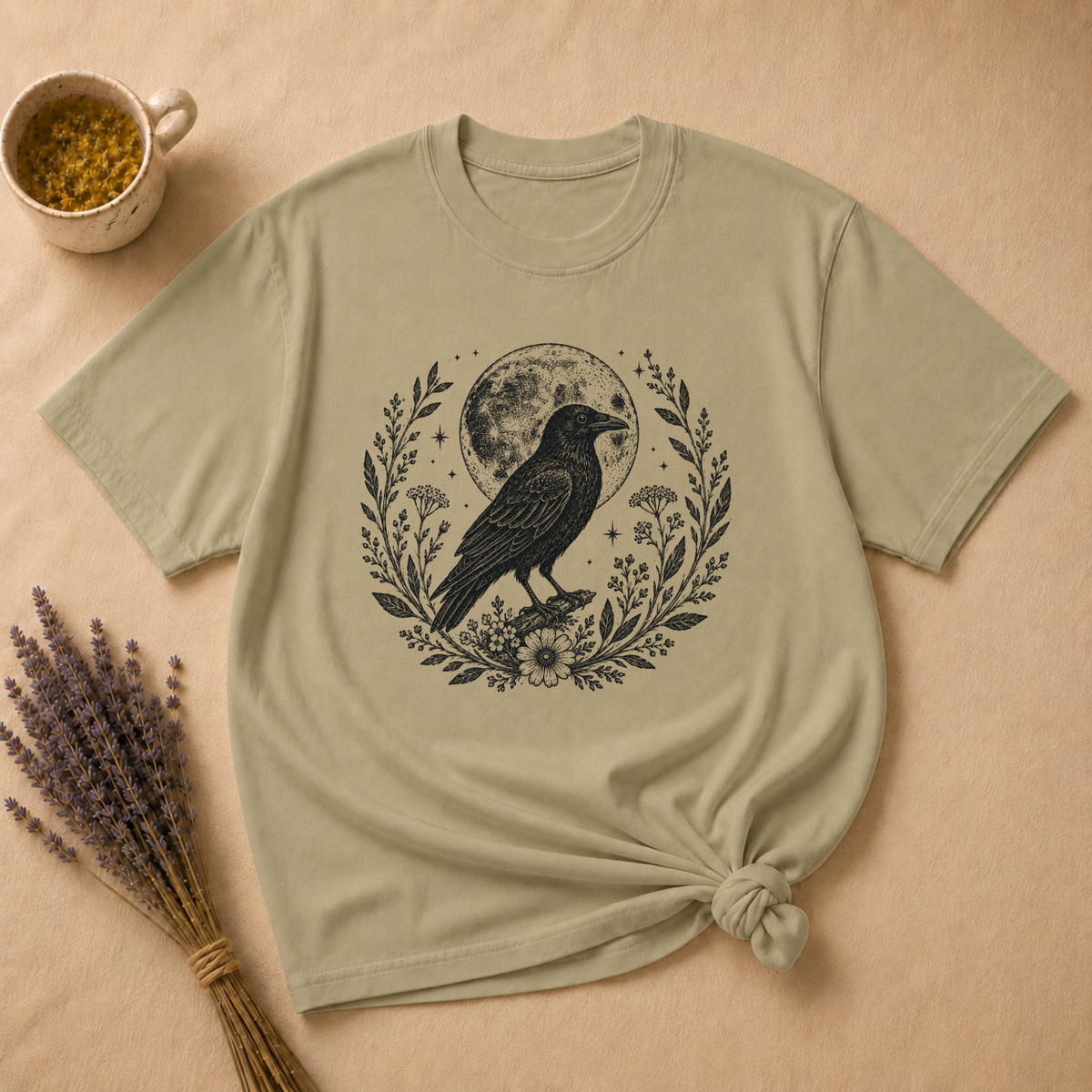 Crow and Moon Block Print T-shirt