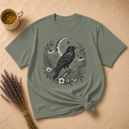 Raven and Moonlit Botanical Wreath T-shirt