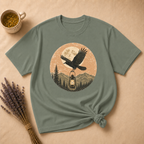 Raven and Lantern Over Moonlit Pines T-shirt