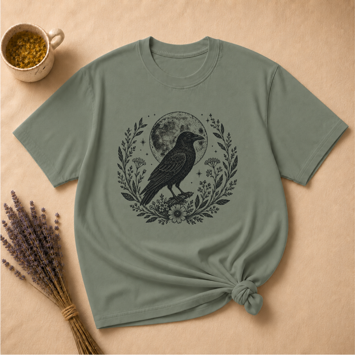 Crow and Moon Block Print T-shirt