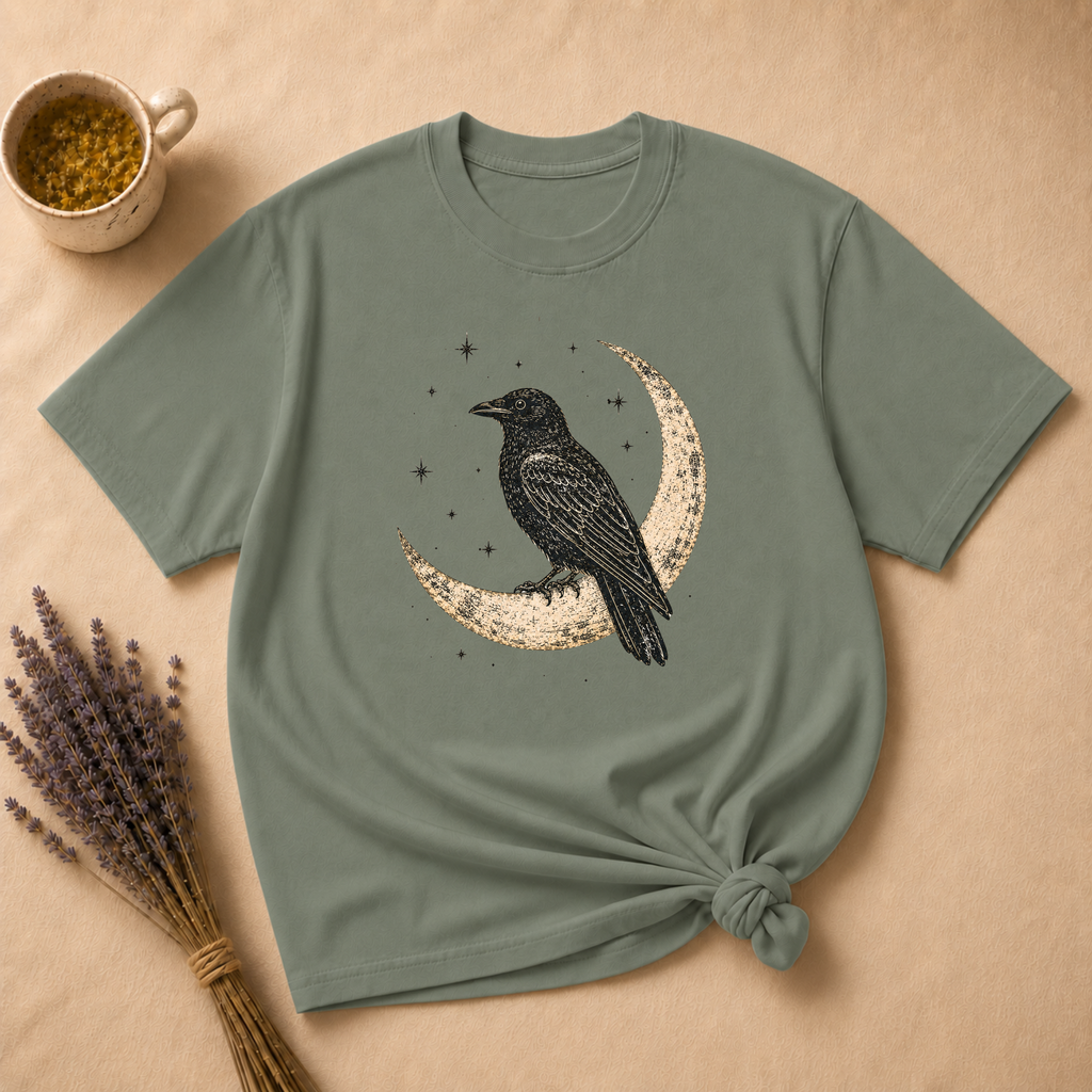 Raven Perched on a Crescent Moon T-shirt