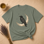 Raven Perched on a Crescent Moon T-shirt